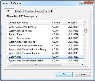 Add System.web reference to visual studio 2010